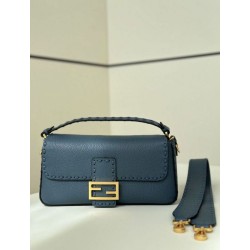 Replica Fendi Medium Baguette Selleria bag with 612 hand-sewn topstitche Blue