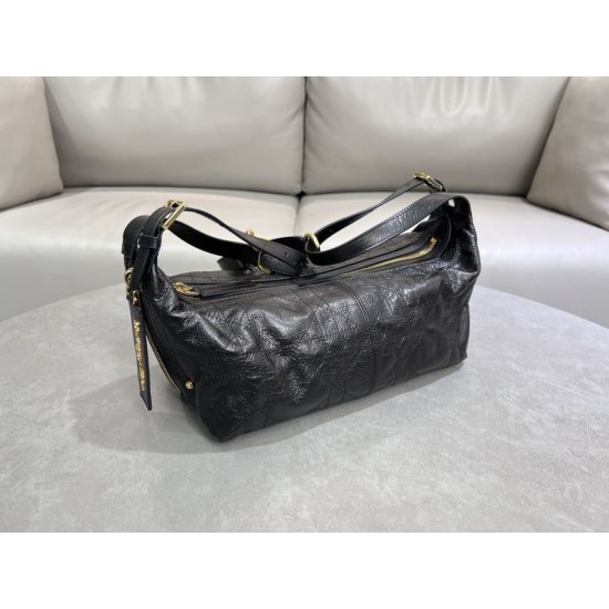 Dior Small/Medium D-Journey Flat Macrocannage Bag Crinkled Black