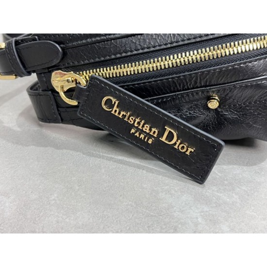 Dior Small/Medium D-Journey Flat Macrocannage Bag Crinkled Black