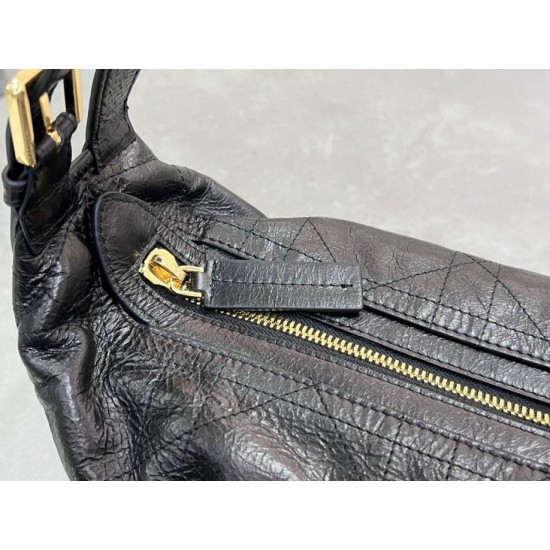 Dior Small/Medium D-Journey Flat Macrocannage Bag Crinkled Black