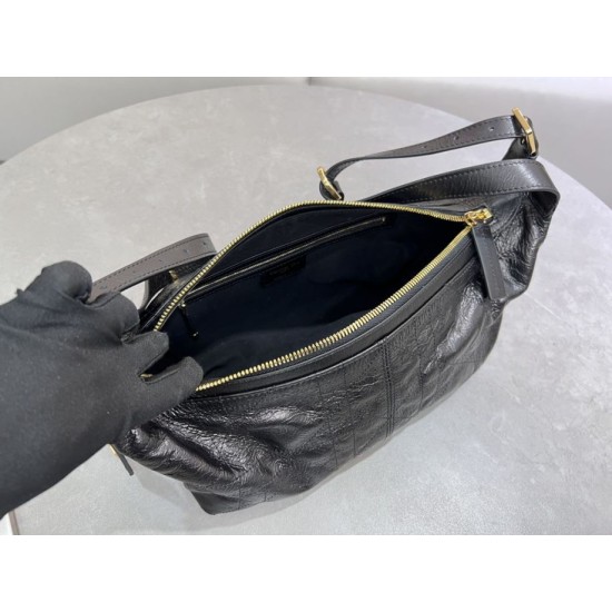 Dior Small/Medium D-Journey Flat Macrocannage Bag Crinkled Black