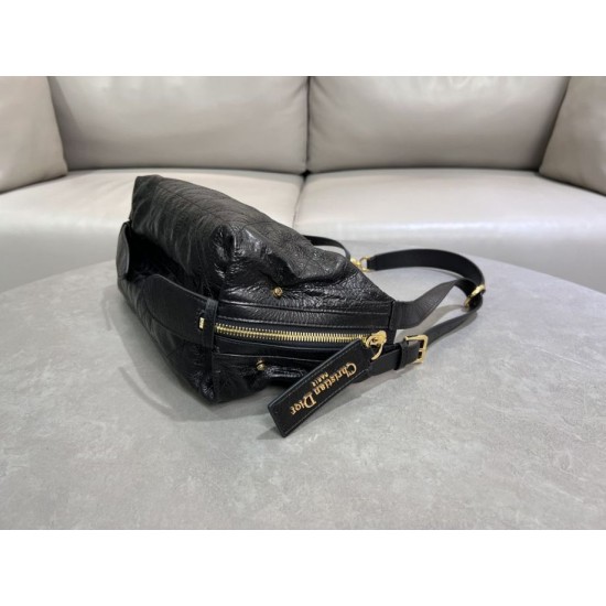 Dior Small/Medium D-Journey Flat Macrocannage Bag Crinkled Black