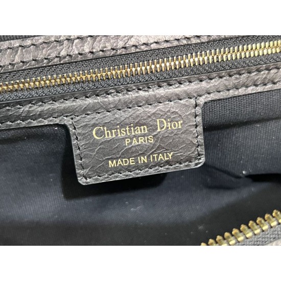 Dior Small/Medium D-Journey Flat Macrocannage Bag Crinkled Black