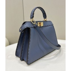 Replica Fendi Peekaboo ISeeU Small Selleria bag with 556 hand-sewn topstitches Blue