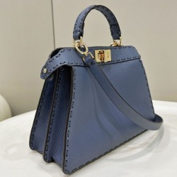 Replica Fendi Peekaboo ISeeU Small Selleria bag with 556 hand-sewn topstitches Blue