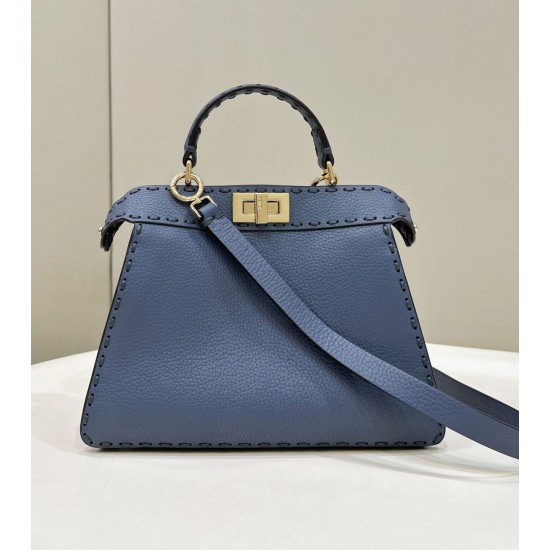 Replica Fendi Peekaboo ISeeU Small Selleria bag with 556 hand-sewn topstitches Blue