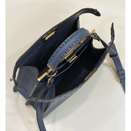 Replica Fendi Peekaboo ISeeU Small Selleria bag with 556 hand-sewn topstitches Blue