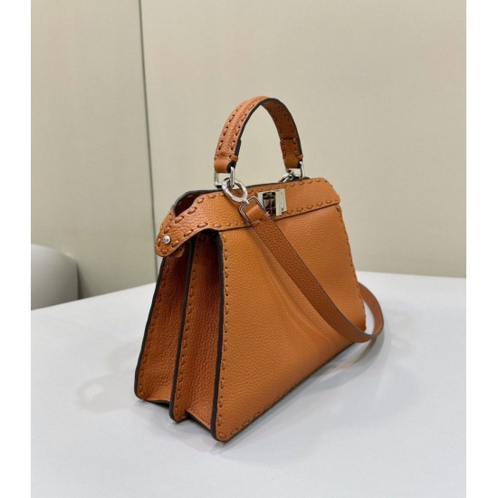Replica Fendi Peekaboo ISeeU Small Selleria bag with 556 hand-sewn topstitches Brown