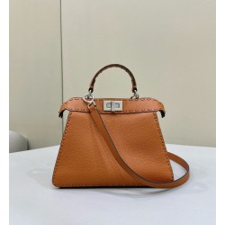 Replica Fendi Peekaboo ISeeU Small Selleria bag with 556 hand-sewn topstitches Brown