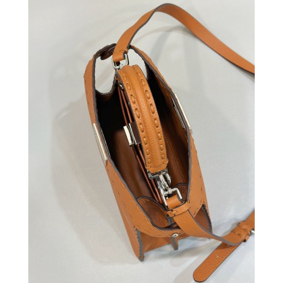 Replica Fendi Peekaboo ISeeU Small Selleria bag with 556 hand-sewn topstitches Brown
