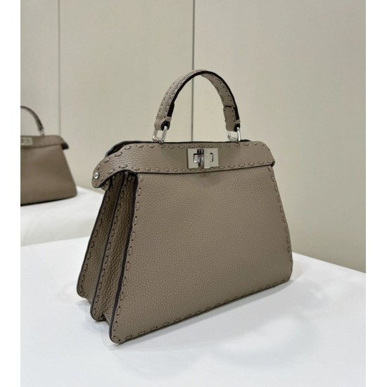 Replica Fendi Peekaboo ISeeU Small Selleria bag with 556 hand-sewn topstitches Gray