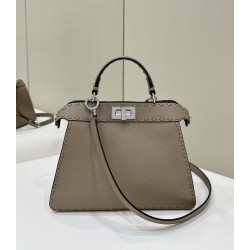 Replica Fendi Peekaboo ISeeU Small Selleria bag with 556 hand-sewn topstitches Gray