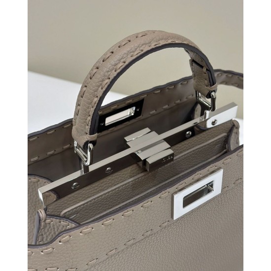 Replica Fendi Peekaboo ISeeU Small Selleria bag with 556 hand-sewn topstitches Gray