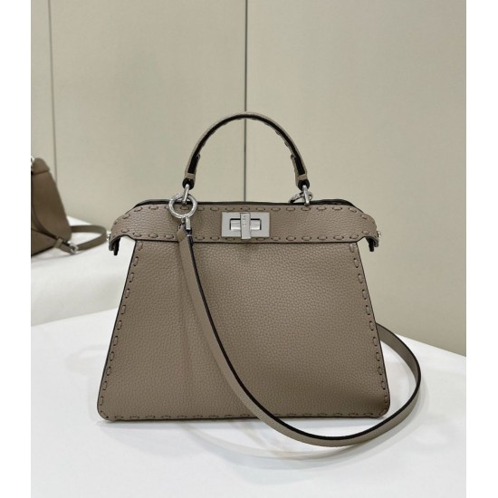 Replica Fendi Peekaboo ISeeU Small Selleria bag with 556 hand-sewn topstitches Gray