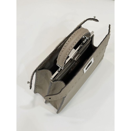 Replica Fendi Peekaboo ISeeU Small Selleria bag with 556 hand-sewn topstitches Gray