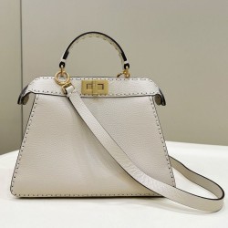 Replica Fendi Peekaboo ISeeU Small Selleria bag with 556 hand-sewn topstitches Beige