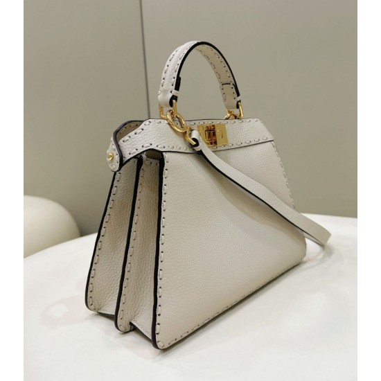 Replica Fendi Peekaboo ISeeU Small Selleria bag with 556 hand-sewn topstitches Beige