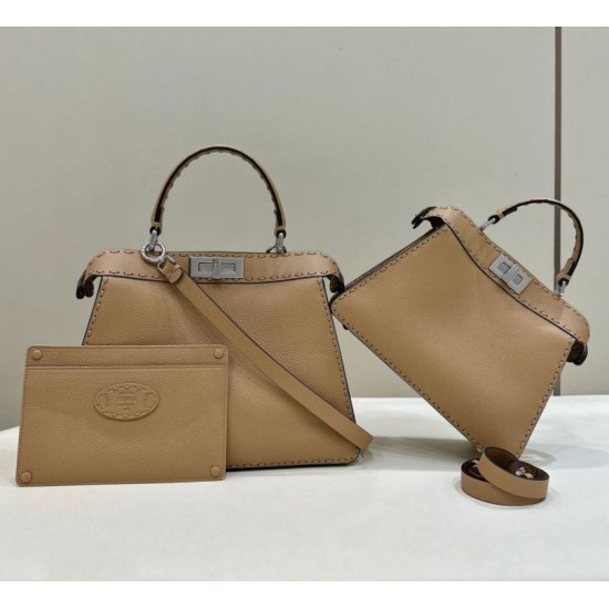 Replica Fendi Peekaboo ISeeU Small Selleria bag with 556 hand-sewn topstitches Brown