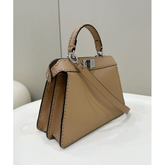 Replica Fendi Peekaboo ISeeU Small Selleria bag with 556 hand-sewn topstitches Brown