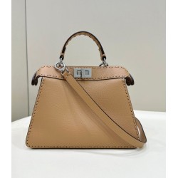 Replica Fendi Peekaboo ISeeU Small Selleria bag with 556 hand-sewn topstitches Brown