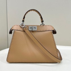 Replica Fendi Peekaboo ISeeU Small Selleria bag with 556 hand-sewn topstitches Brown
