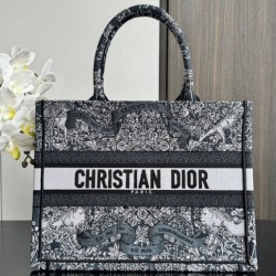 Replica Dior Medium Dior Book Tote Bag Embroidery with Multicolor Dior Around the World Motif Blue