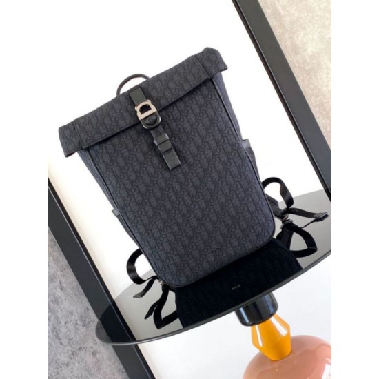 Replica Dior 8 Roll Top Backpack Dior Oblique Jacquard Black