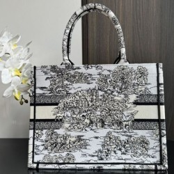 Replica Dior Medium Dior Book Tote Bag Embroidery Toile de Jouy Scotland Motif White/Black