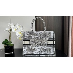 Replica Dior Medium Dior Book Tote Bag Embroidery Toile de Jouy Scotland Motif White/Black