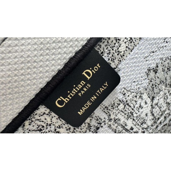 Replica Dior Medium Dior Book Tote Bag Embroidery Toile de Jouy Scotland Motif White/Black