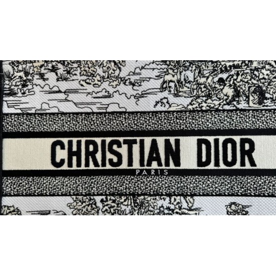 Replica Dior Medium Dior Book Tote Bag Embroidery Toile de Jouy Scotland Motif White/Black