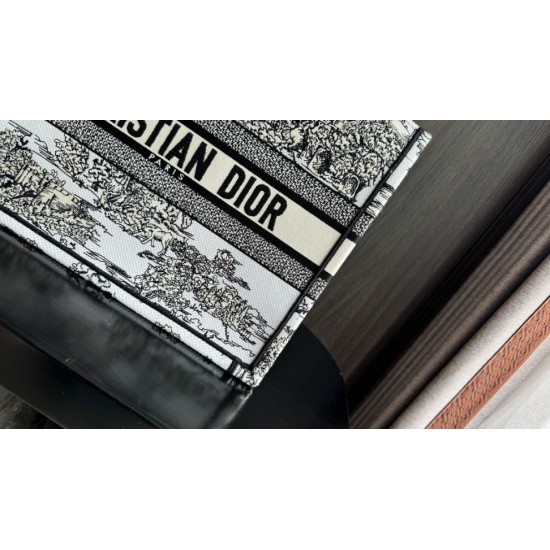 Replica Dior Medium Dior Book Tote Bag Embroidery Toile de Jouy Scotland Motif White/Black