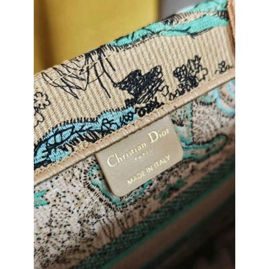Replica Dior Medium Dioriviera Book Tote Raffia with Pink Toile de Jouy Sauvage Embroidery Fake Sale