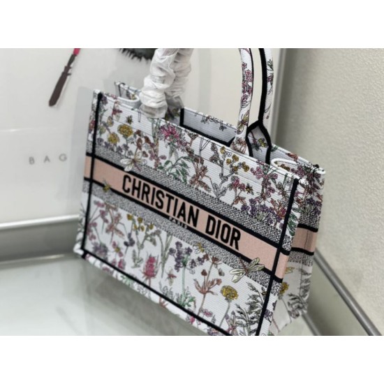 Replica Dior Medium Book Tote Bag Toile de Jouy Flower Embroidery White/Blue