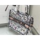 Replica Dior Medium Book Tote Bag Toile de Jouy Flower Embroidery White/Blue