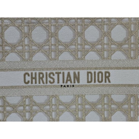Replica Dior Medium/Large Book Tote Bag Oversized rattan embroidery White/Gold