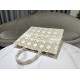 Replica Dior Medium/Large Book Tote Bag Oversized rattan embroidery White/Gold
