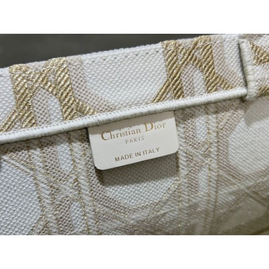 Replica Dior Medium/Large Book Tote Bag Oversized rattan embroidery White/Gold