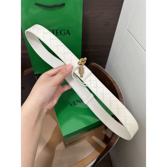 Best Replica BV Andiamo Intrecciato Nappa Belt 2cm Green/White/Coffee Knockoff