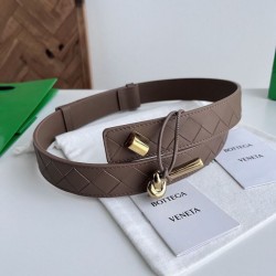 Best Replica BV Andiano Intreccio Large Check Fabric Belt White Knockoff