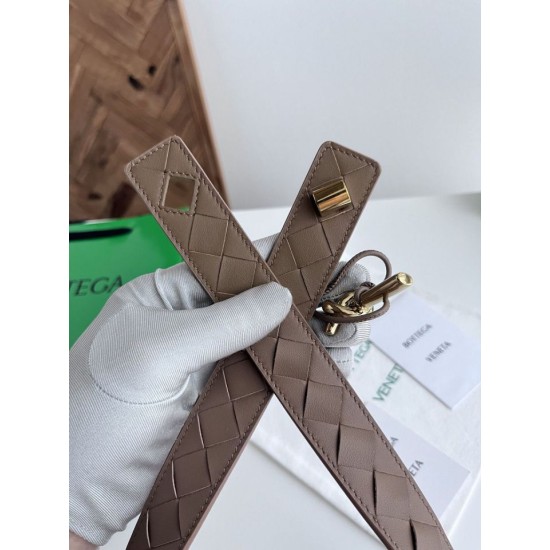 Best Replica BV Andiano Intreccio Large Check Fabric Belt White Knockoff