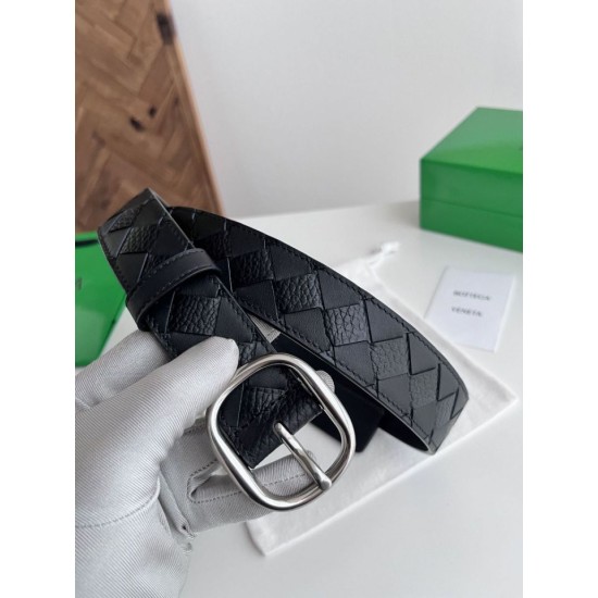 Best Replica Bottega Veneta Mens Intreccio Check Belt Black Knockoff