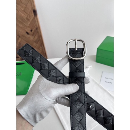 Best Replica Bottega Veneta Mens Intreccio Check Belt Black Knockoff