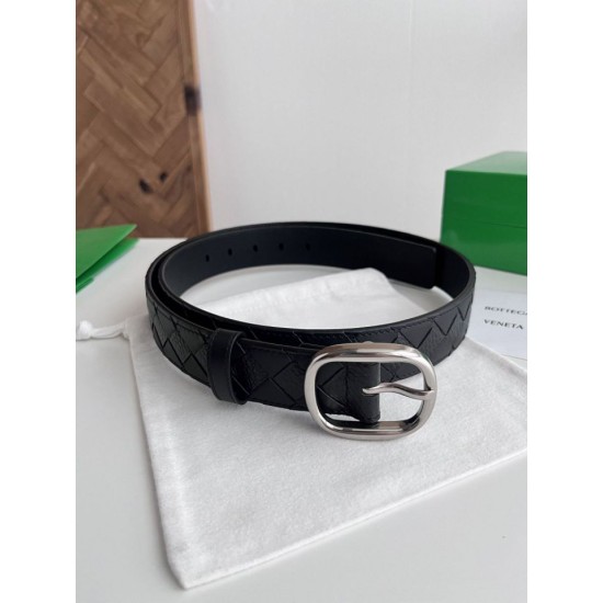 Best Replica Bottega Veneta Mens Intreccio Check Belt Black Knockoff