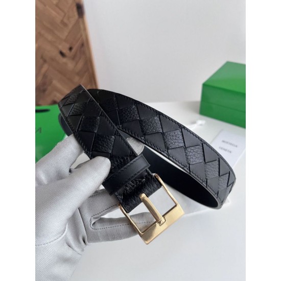 Best Replica Bottega Veneta Mens Intreccio Reversible Check Belt Black Gold Knockoff