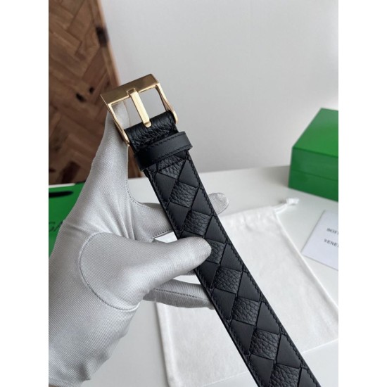 Best Replica Bottega Veneta Mens Intreccio Reversible Check Belt Black Gold Knockoff