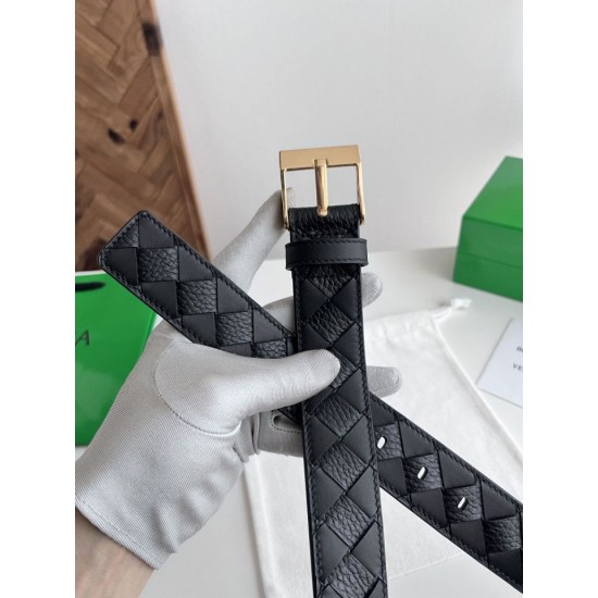 Best Replica Bottega Veneta Mens Intreccio Reversible Check Belt Black Gold Knockoff