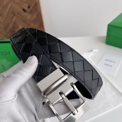 Best Replica Bottega Veneta Mens Intreccio Reversible Check Belt Black Silver Knockoff