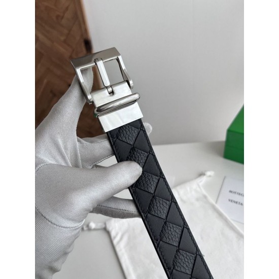 Best Replica Bottega Veneta Mens Intreccio Reversible Check Belt Black Silver Knockoff