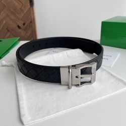 Best Replica Bottega Veneta Mens Intreccio Reversible Check Belt Black Silver Knockoff